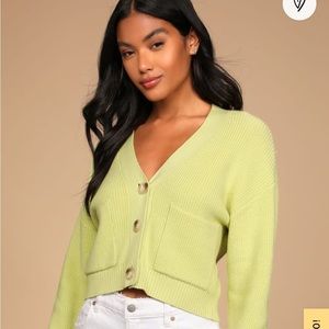 Lulus light green knit ribbed cropped cardigan
